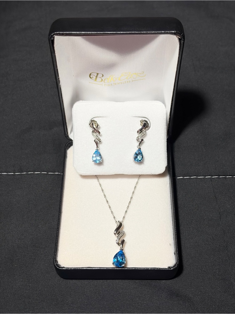 Belk Teardrop Blue Topaz and Diamond Sterling Silver Necklace and Earrings Set